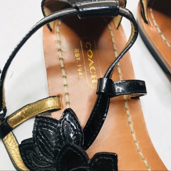 Coach Sierra Black Flower T-strap Sandals - Picture 3 of 7